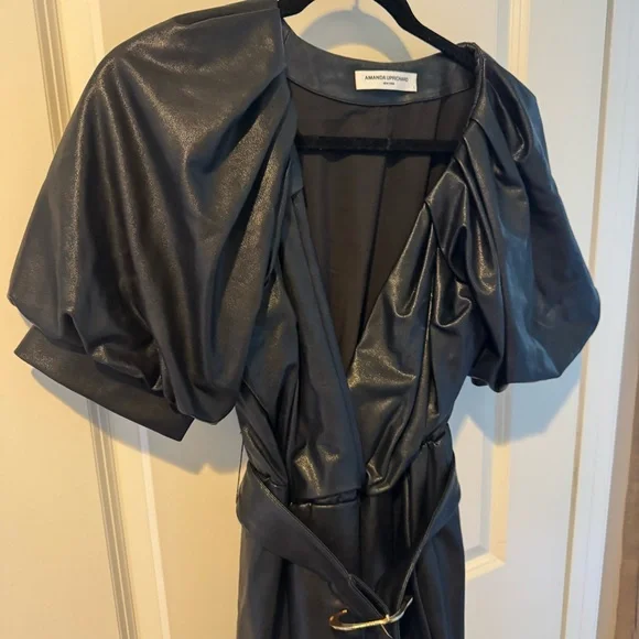 Amanda Uprichard Black Durand Faux Leather Belted Mini Dress | S - Picture 6 of 8
